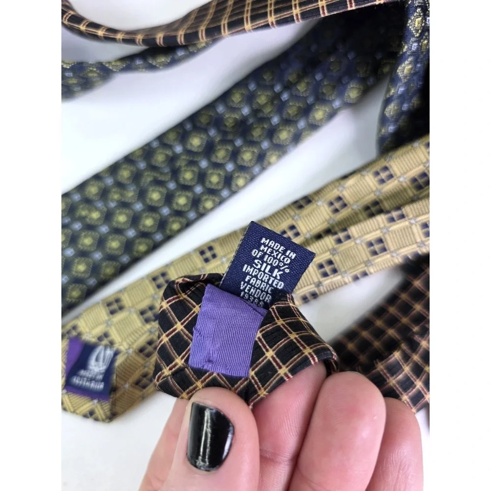 Nautica Neck Ties Lot of 3‎ Mens Adjustable Blue 100% Silk Plaid Geometric EUC